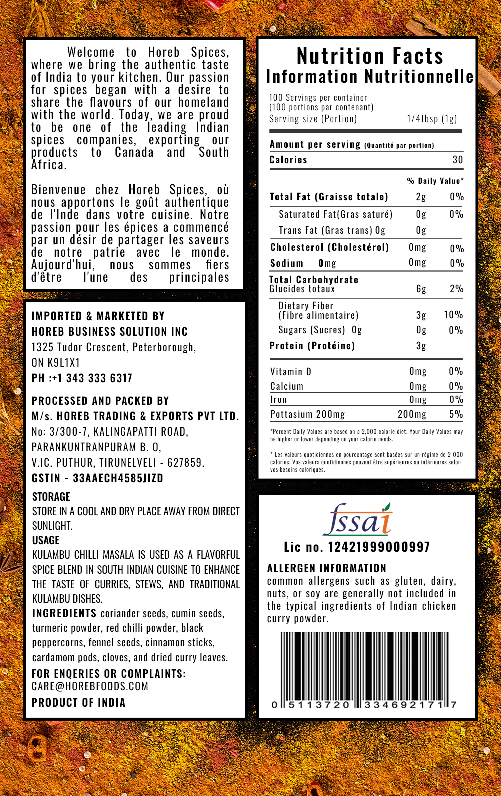 Chicken Curry Mild - Back